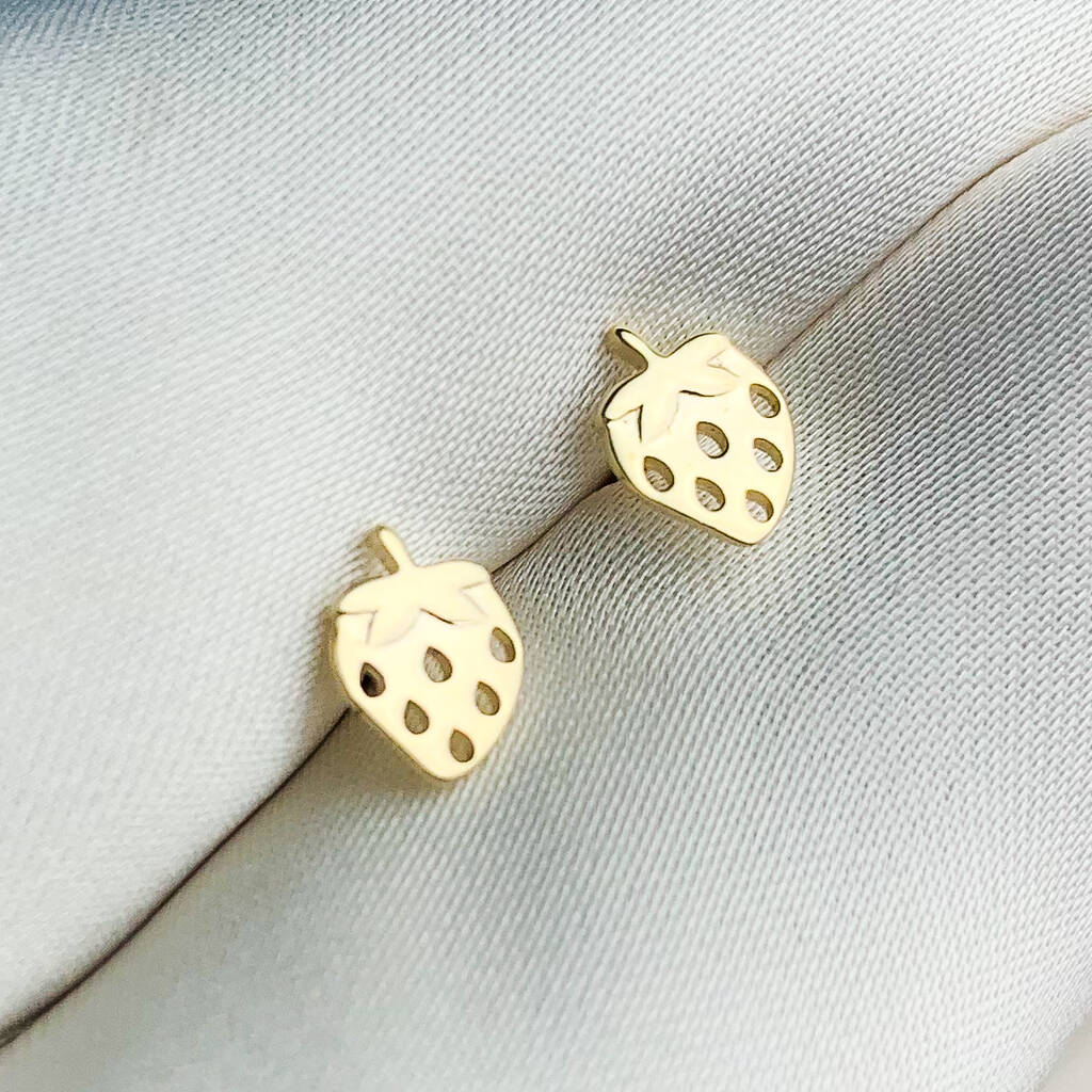 Gold Colour Sterling Silver Strawberry Stud Earrings, 1 of 4