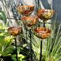 Set Of Five Copper Rain Catchers | Crinkle Cut Garden Sculptures With Curvy Iron Stakes | Handmade Outdoor Water Features, thumbnail 2 of 7