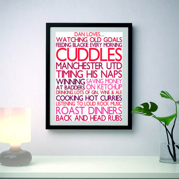Personalised 'Favourite Things' Framed Print: Reds, 4 of 6
