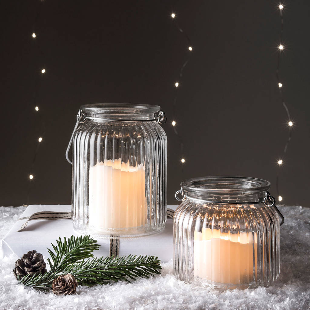 set of two glass led candle jars by lights4fun