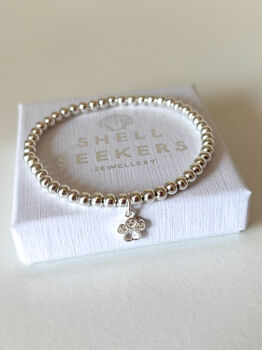 Sterling Silver Paw Print Charm Beaded Bracelet, 6 of 7