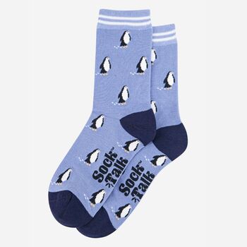 Penguins Christmas Bamboo Ankle Socks Light Blue, 3 of 4