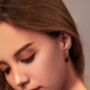 Red Agate Pomegranate Seed Twisted Huggie Hoop Earrings, thumbnail 2 of 11