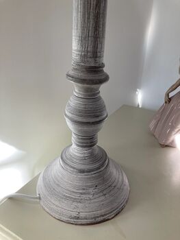 73cm Grey Wooden Table Bedside Lamp With Taupe Shade Home Decor, 7 of 8