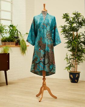 Handmade Blue Japanese Silk Blend Kimono Robe, 3 of 6