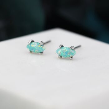 Extra Tiny Green Opal Marquise Stud Earrings, 6 of 12