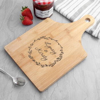 Personalised Couples Bamboo Paddle Serving Board, 2 of 3