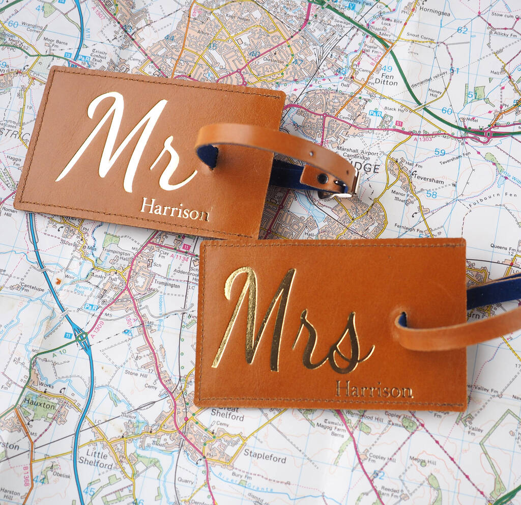 Mr And Mrs Personalised Leather Luggage Tags, 1 of 6