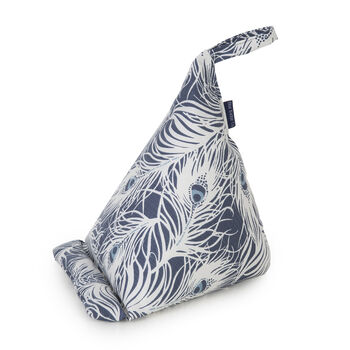 Bean Bag Cushion Tablet Stand In Peacock Feather Fabric, 2 of 6