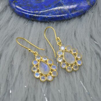 Floral Rainbow Moonstone Earrings: Silver Or Gold, 3 of 11