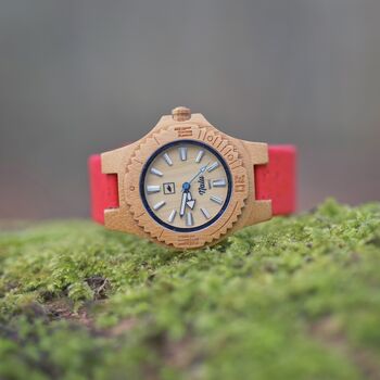 Nalu Small Bamboo Watch With Red Cork Strap, 2 of 10