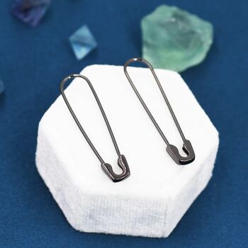 Sterling Silver Safety Pin Pull Through Drop Earrings, 4 of 10