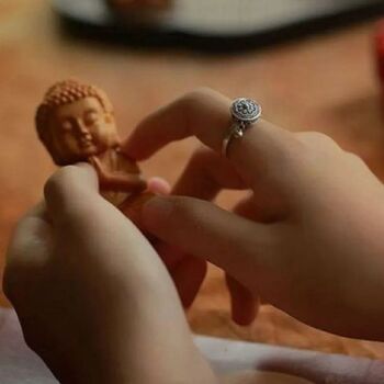 Silver Bronz Adjustable Buddhist Tibetan Spinner Monk Prayer Ring, 8 of 9