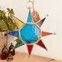 Hanging Moroccan Star Tea Light Candle Holder In Blue, thumbnail 1 of 9