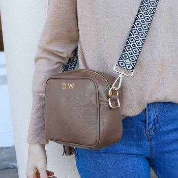 Personalised Grained Leather Crossbody Bag With Strap, 5 of 12