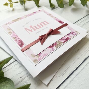 Simple Handmade Mother’s Day Card With Bow And Floral Paper, 3 of 6