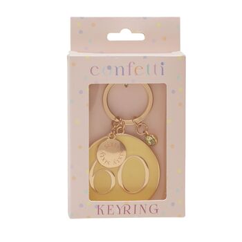 60th Birthday Keyring – Gold And Yellow Confetti Number Keychain Gift, 2 of 2