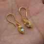 Blue Topaz Dangle Earrings: Silver Or Gold, Floral Drop, thumbnail 1 of 7