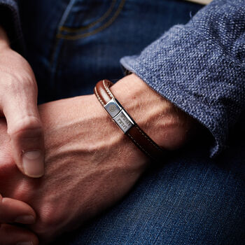 Personalised Men's Coordinates Leather And Steel Bracelet, 4 of 6