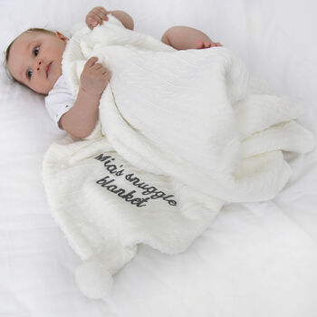 Personalised White Cable Knit Pom Pom Blanket, 4 of 8