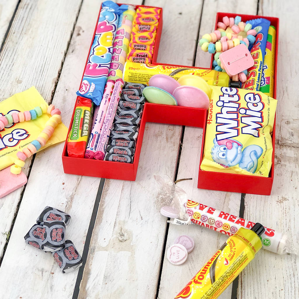retro sweets wooden letter by sweet trees