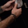Men's Black Adjustable Leather Bracelet With Silver Accents, thumbnail 6 of 8