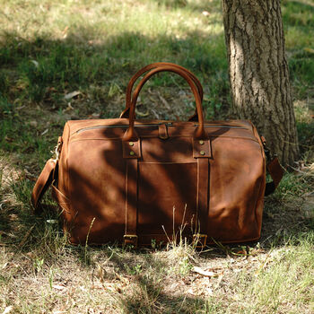 Genuine Leather Holdall With Straps Detail, 4 of 12