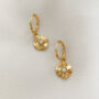 18k Gold Opal Disk Huggie Hoop Earrings, thumbnail 1 of 2