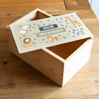 Personalised Jungle Animals Keepsake Box With Sliding Lid, 3 of 5
