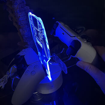 Personalised LED Light Neon Blue Dual Controller Stand, 3 of 5