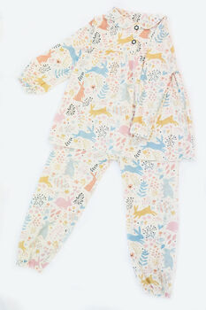 Girls Bouncing Bunny Rabbit Spring Cotton Pyjama Set, 3 of 7