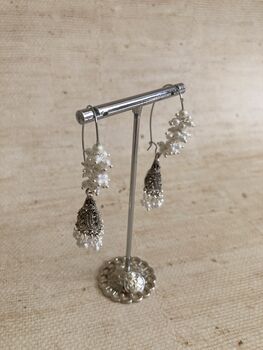 Oxidised Silver Pearl Jhumki Earrings, 2 of 4