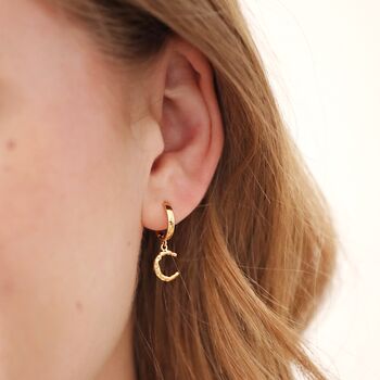 Crescent Moon And Star Huggie Hoops In Gold Plating, 6 of 7