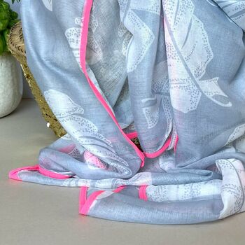 Tropical Leaf Scarf With Border In Light Grey, 3 of 4