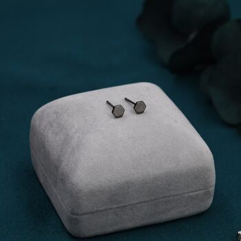Tiny Hexagon Stud Earrings In Sterling Silver, 2 of 10
