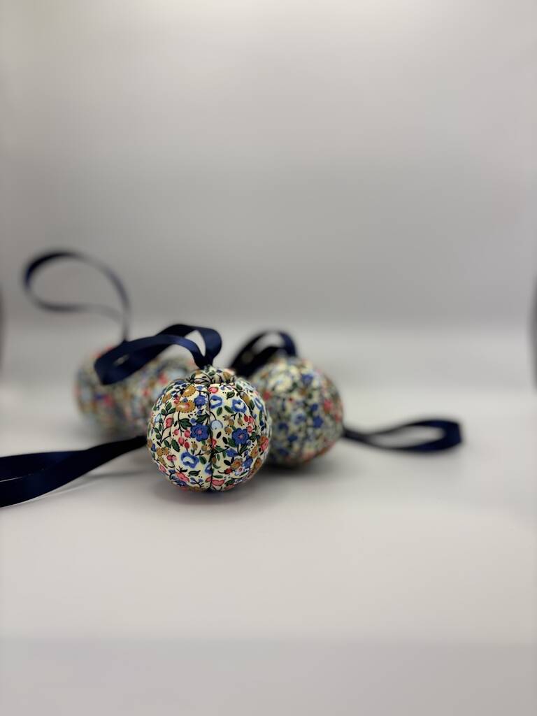 Handmade Fabric Christmas Baubles 6cm, Ribbon Loop, 1 of 12