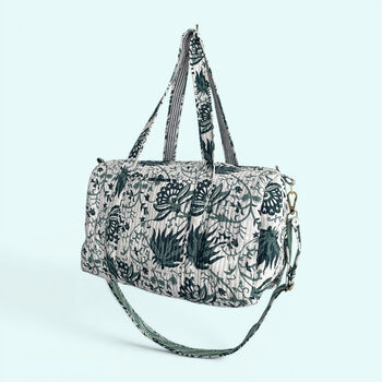 Large Weekend Duffle Bag | Teal Block Print Floral, 7 of 7