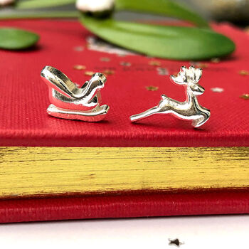 Mismatched Reindeer And Santa Sleigh Christmas Earrings, 6 of 11