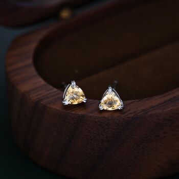 Sterling Silver Genuine Yellow Citrine Crystal Stud Earrings, 5 of 12