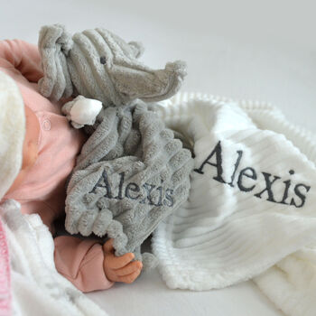 Personalised Elephant Ribbed Comforter And Blanket Set, 2 of 12
