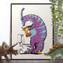 Dinosaur Parasaurolophus Cleaning Toilet, thumbnail 1 of 6