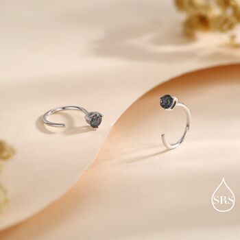 Sterling Silver Mystic Topaz Crystal Huggie Hoop Threader Earrings, 5 of 12