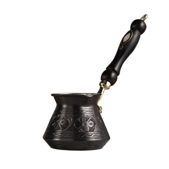 Handmade Dark Copper Turkish Coffee Pot Wooden Handle, 2 of 3