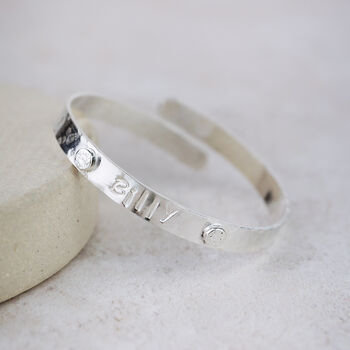 Sterling Silver Personalised Stamped Christening Bangle, 4 of 7