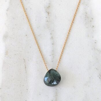 Emerald Teardrop May Birthstone Necklace, Gold, 2 of 8