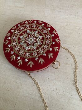 Red Circular Velvet Bangle Clutch Bag, 5 of 8