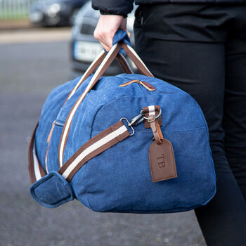 Personalised Vintage Canvas Holdall With Luggage Tag, 2 of 8