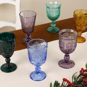 Set Of Four Vintage Embossed Coloured Wine Glasses By Dibor ...