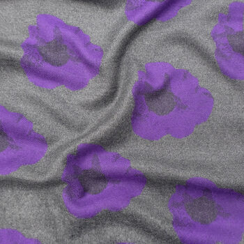 Purple Poppy Flower Multi Emblem Grey Winter Scarf, 2 of 2