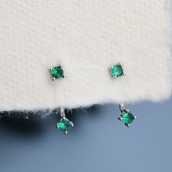 Sterling Silver Double Emerald Green Cz Ear Jacket, 3 of 11